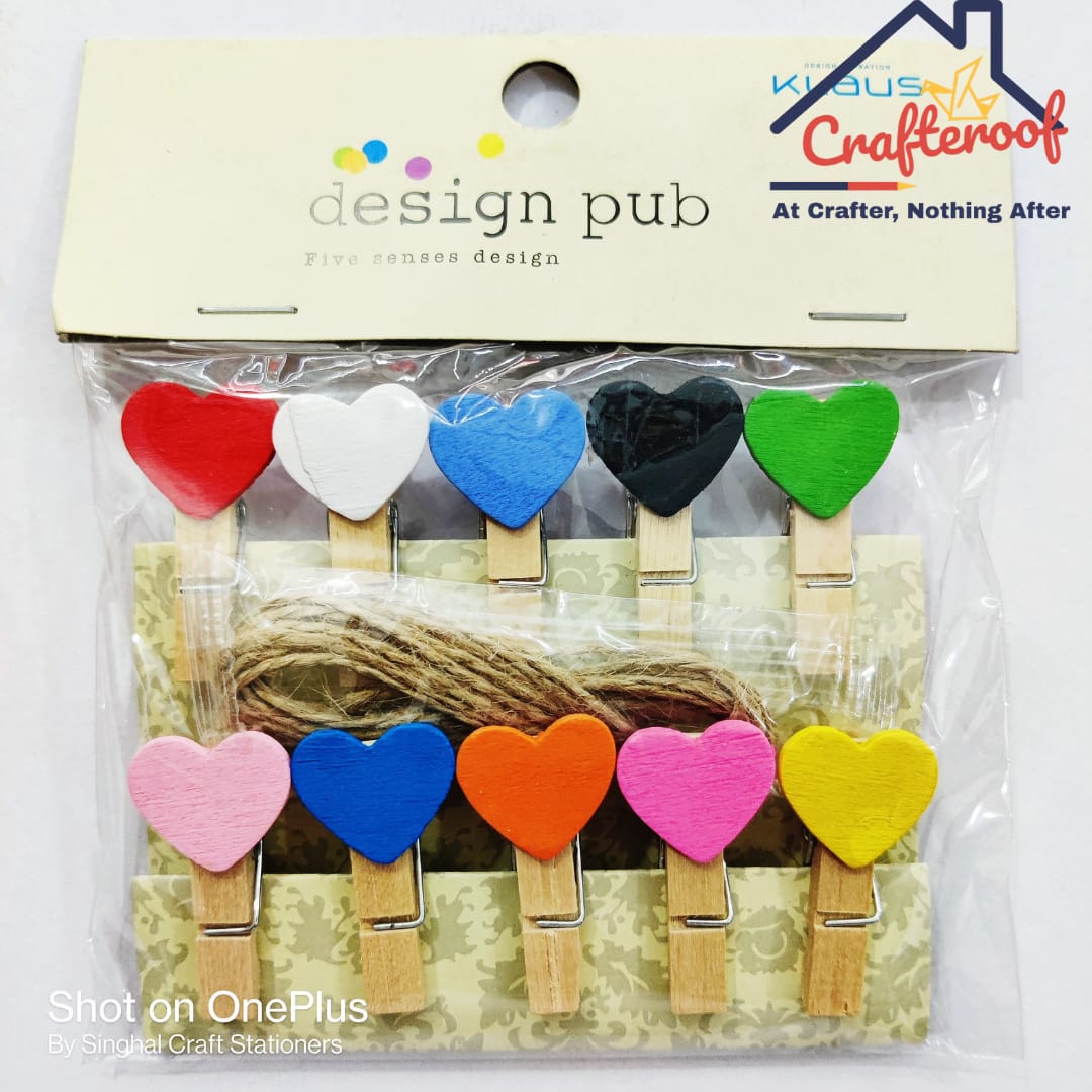 Heart Wooden Clips- Multi Colour - Crafteroof
