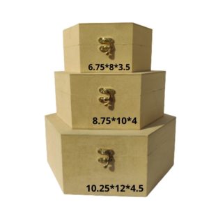 THIS IS A HEXAGONAL BOX SET , IN THIS BOX COMES IN 3 SIZES, WE ARE THE MANUFACTURES OF MDF BOXES TOO CUSTOMIZE ACCORDING TO YOUR NEEDS