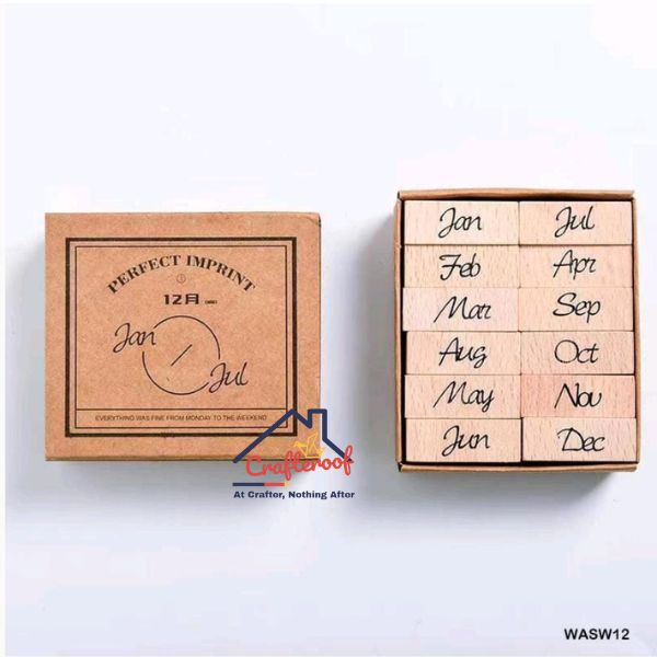 Wooden Month Rubber Stamp - Set of 12 pcs