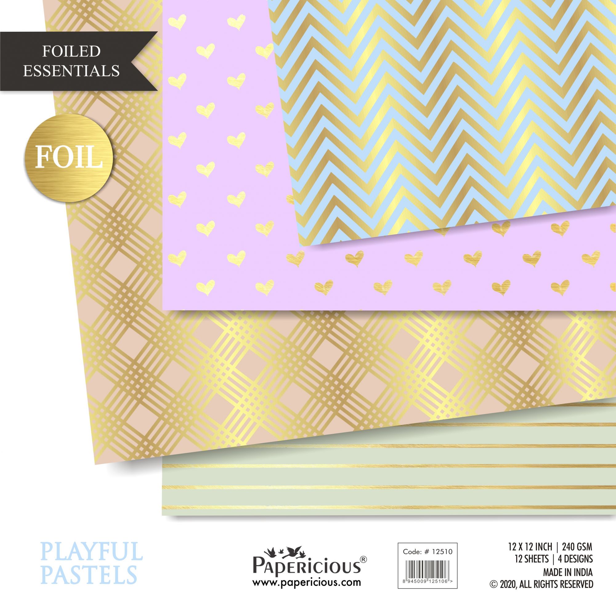 Playful Pastels - Golden Foiled Pattern Papers 12x12 inch