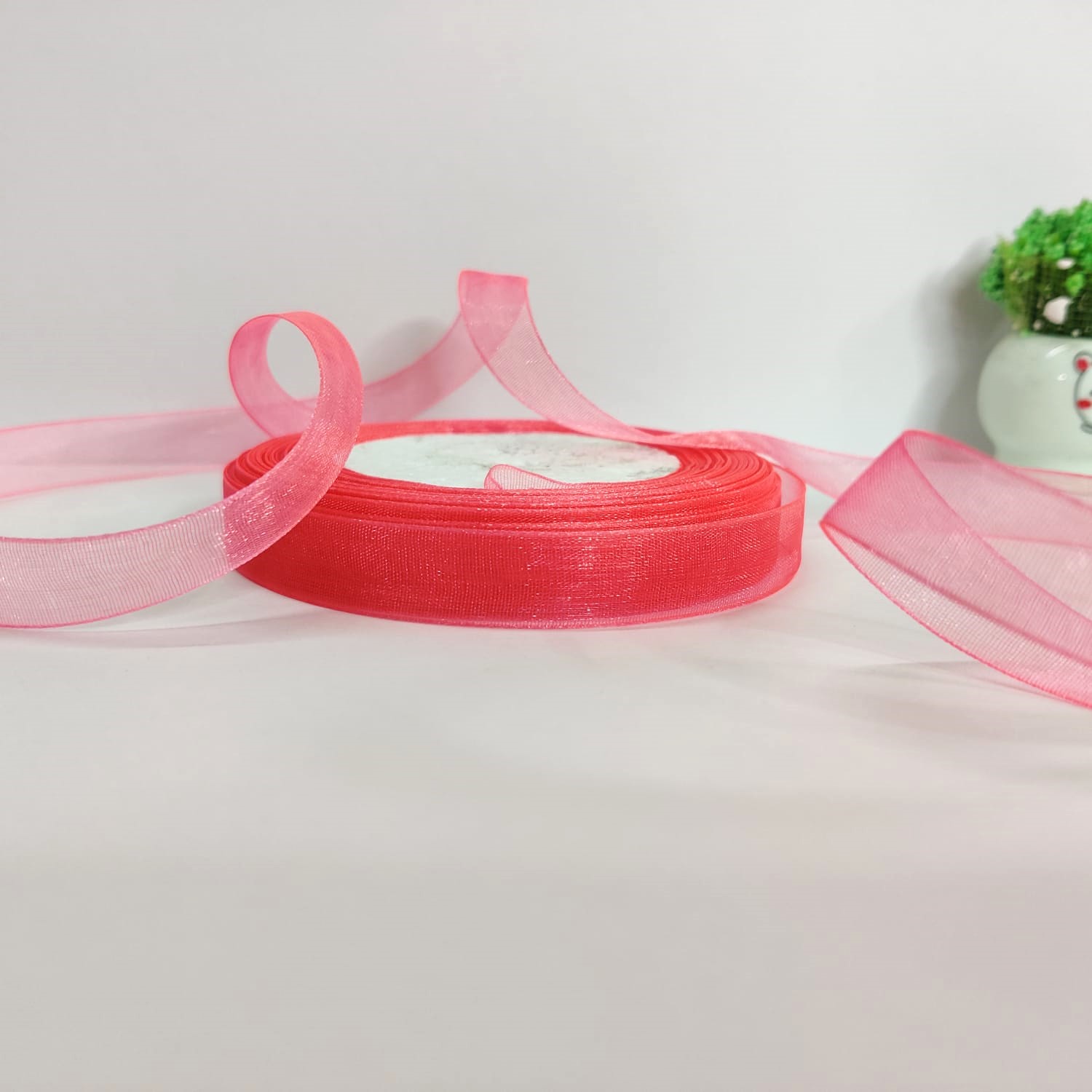 Watermelon Pink organza ribbon - 1/2 inch