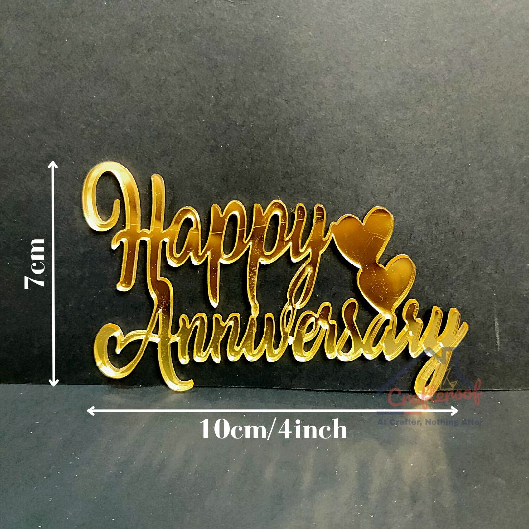 Happy Anniversary Golden Acrylic Cutout - 2pc/pack - Crafteroof