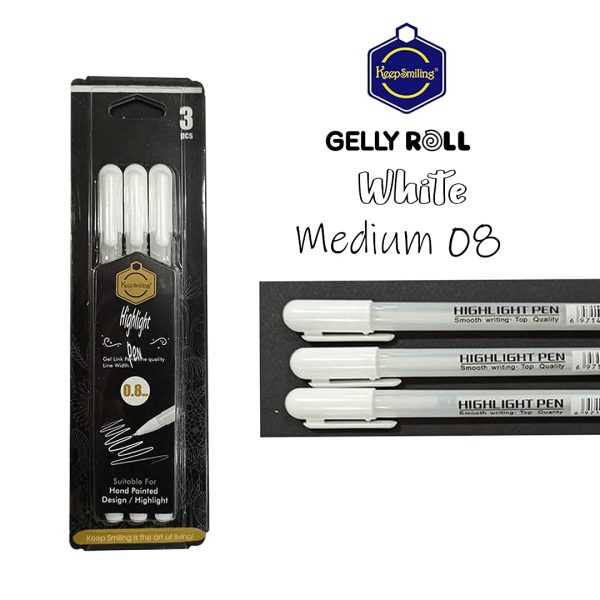 Keep Smiling White Highlight Gel Pen 0.8 mm (Set of 3)