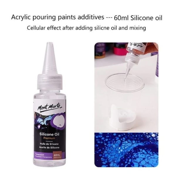 MONT MARTE Premium Silicone Oil Bottle for Pouring Acrylic Paint Cells (60ml, Transparent)