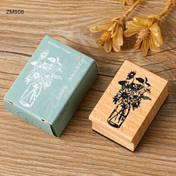 Bunch Of Flowers in a Bottle - Wooden Stamp