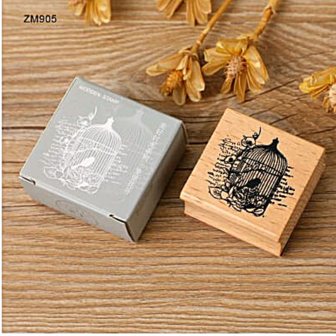 Flowers Blooming in Cage - Wooden Stamp