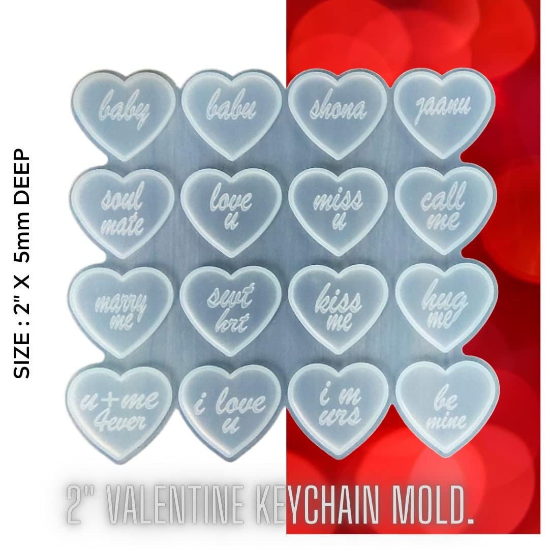 Valentine 16 Hearts Keychain silicone Mold