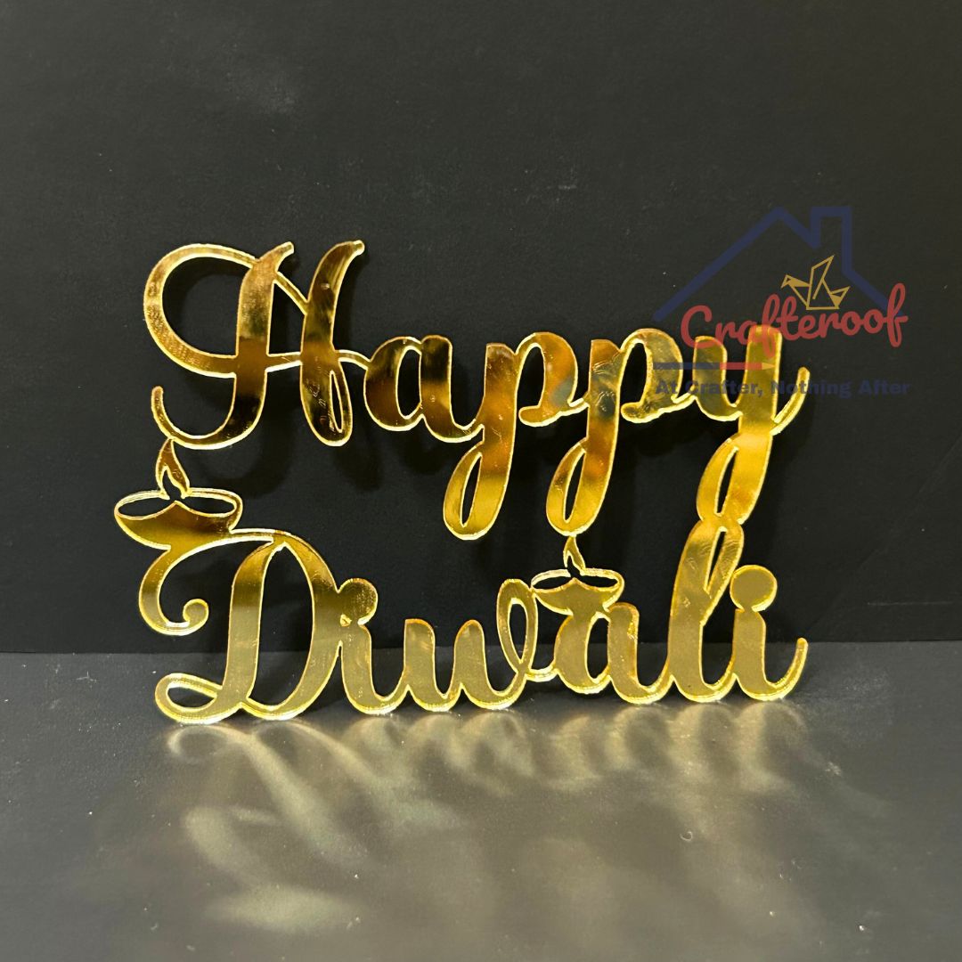 Happy Diwali #7 Golden Acrylic Cutout – 10pcs/pack - Crafteroof