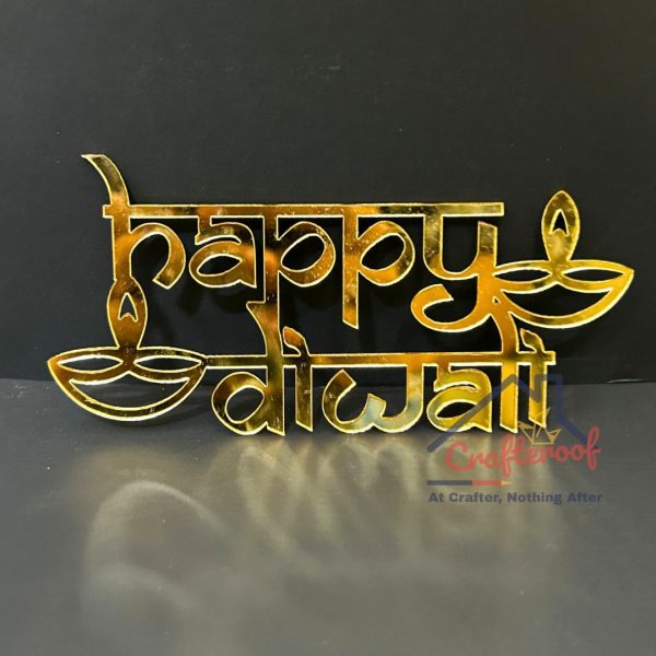 Happy Diwali #8 Golden Acrylic Cutout – 10 pcspack