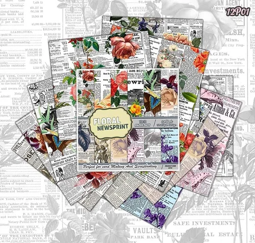 Floral Newsprint - 1212 Paper Pack