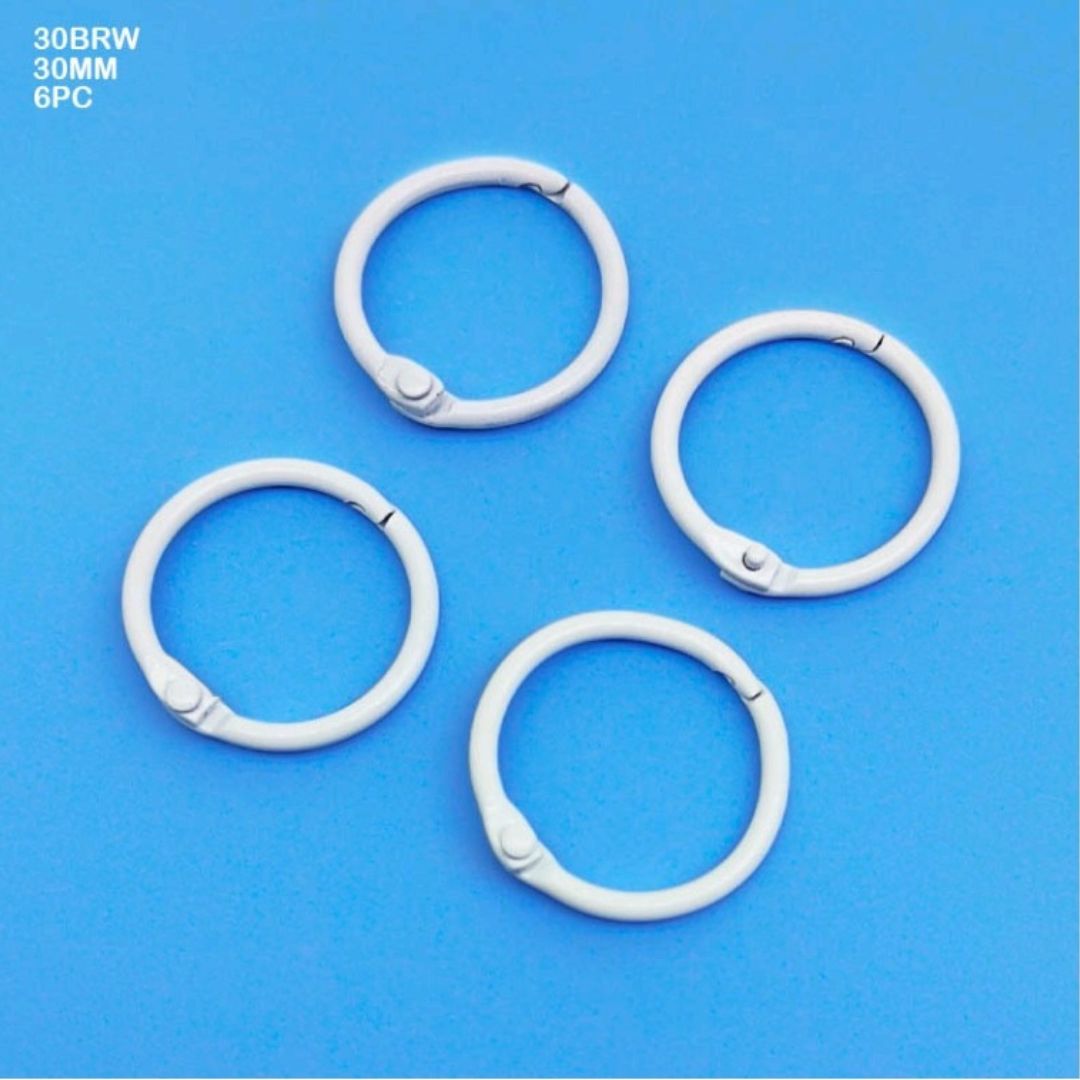 White Scrapbooking Ring 30mm – 6pc